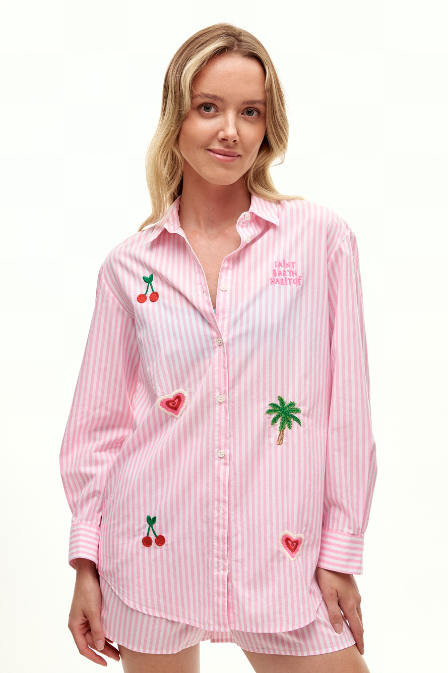MC2 Saint Barth Рубашка из хлопка с рисунком в полоску и вышивкой ручной работы