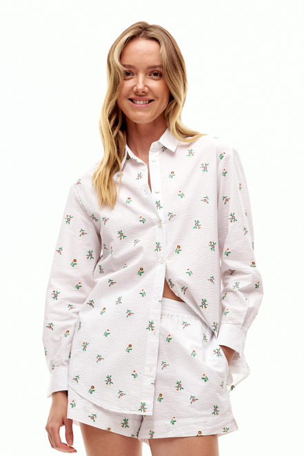 MC2 Saint Barth  Рубашка из органического жатого хлопка с цветочной вышивкой