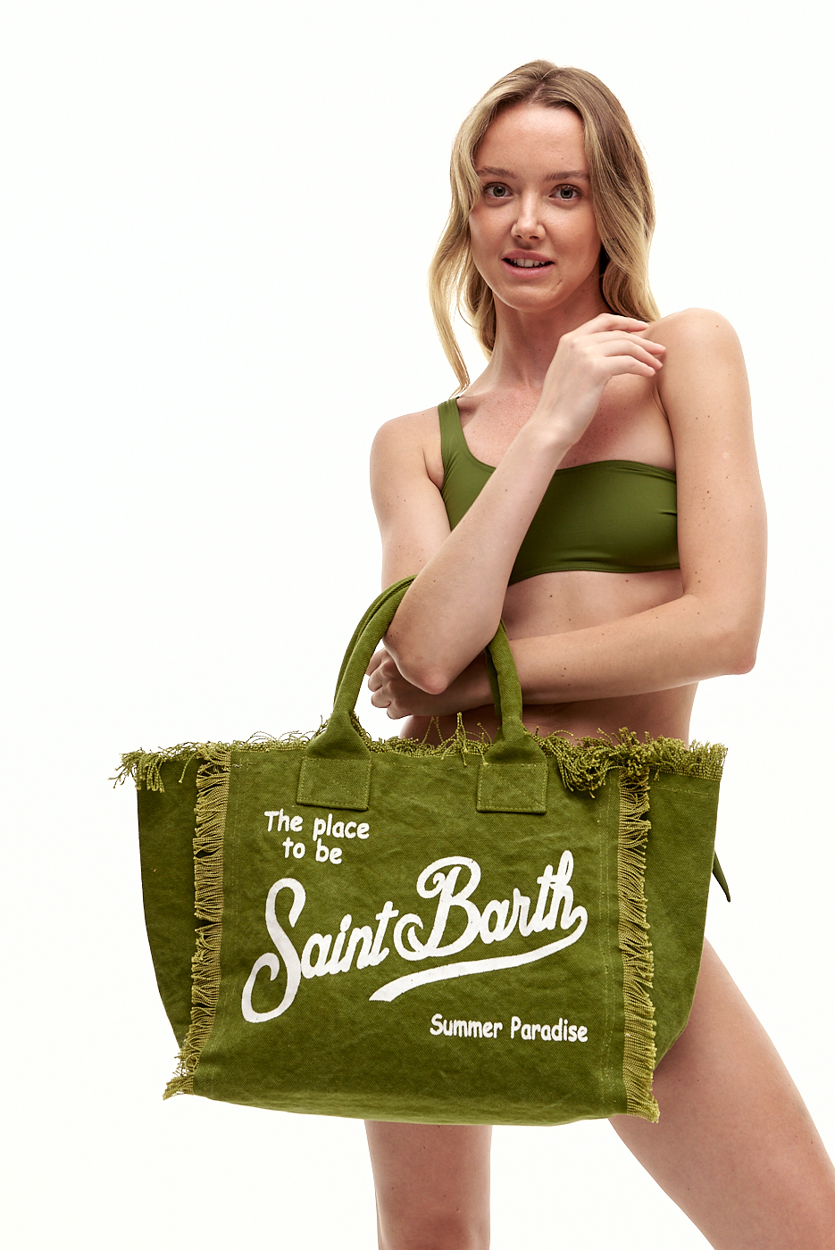 MC2 Saint Barth Сумка VANITY из хлопка канвас оттенка хаки