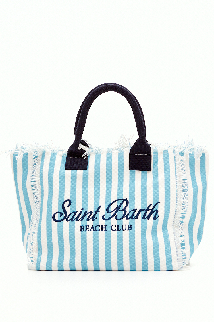 MC2 Saint Barth Сумка VANITY из хлопка канвас c рисунком в полоску и вышивкой в винтажном стиле