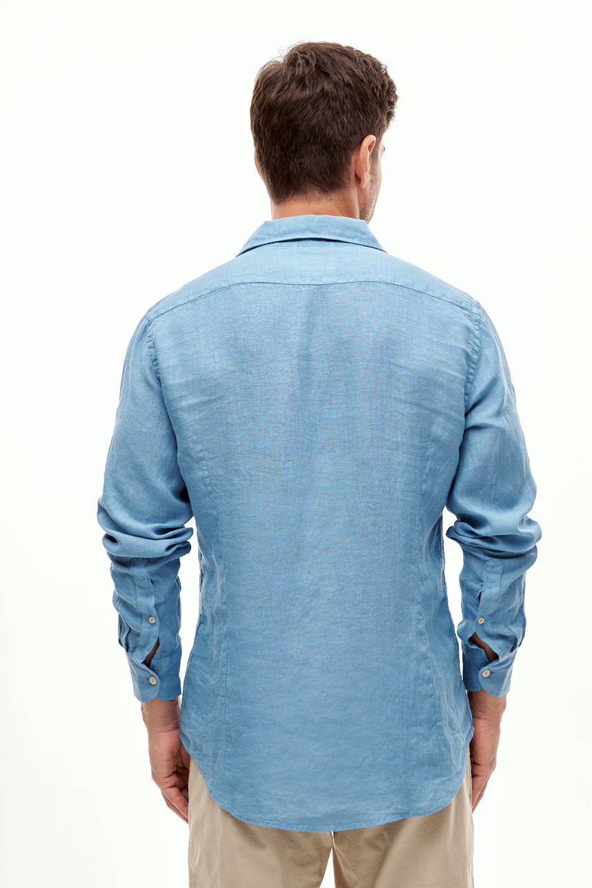 MC2 SAINT BARTH Рубашка из органического льна ярко-голубого  оттенка