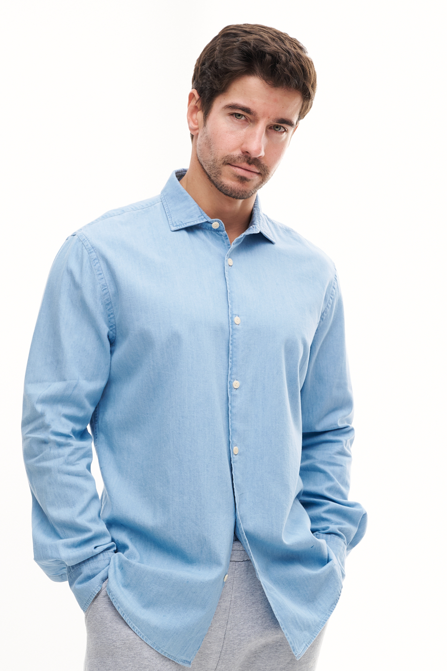 MC2 SAINT BARTH Рубашка из денима нежно-голубого оттенка