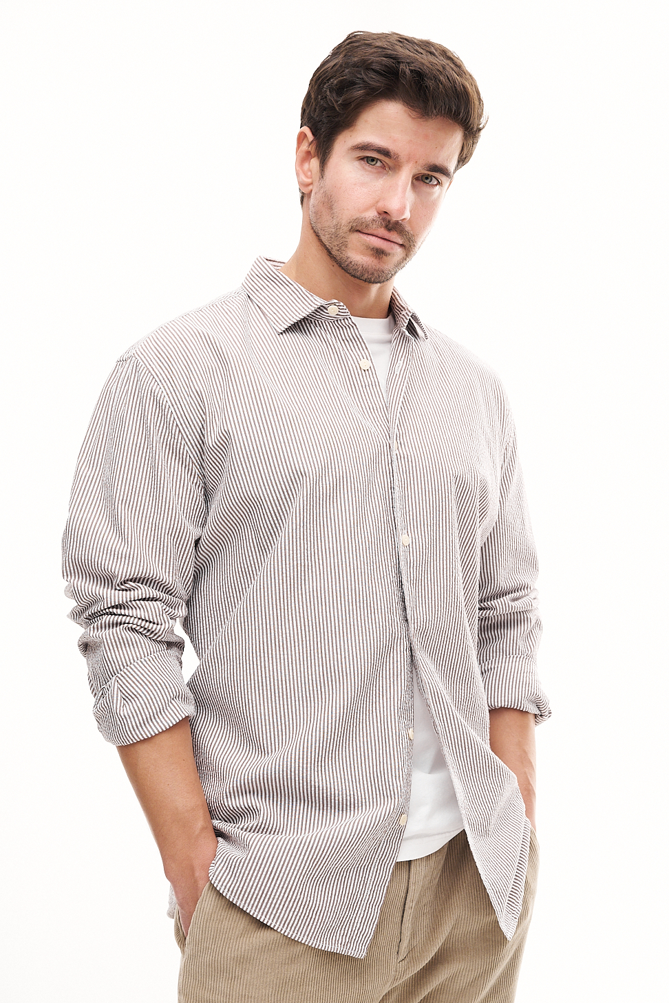 MC2 SAINT BARTH Рубашка из органического жатого хлопка с рисунком в полоску беж