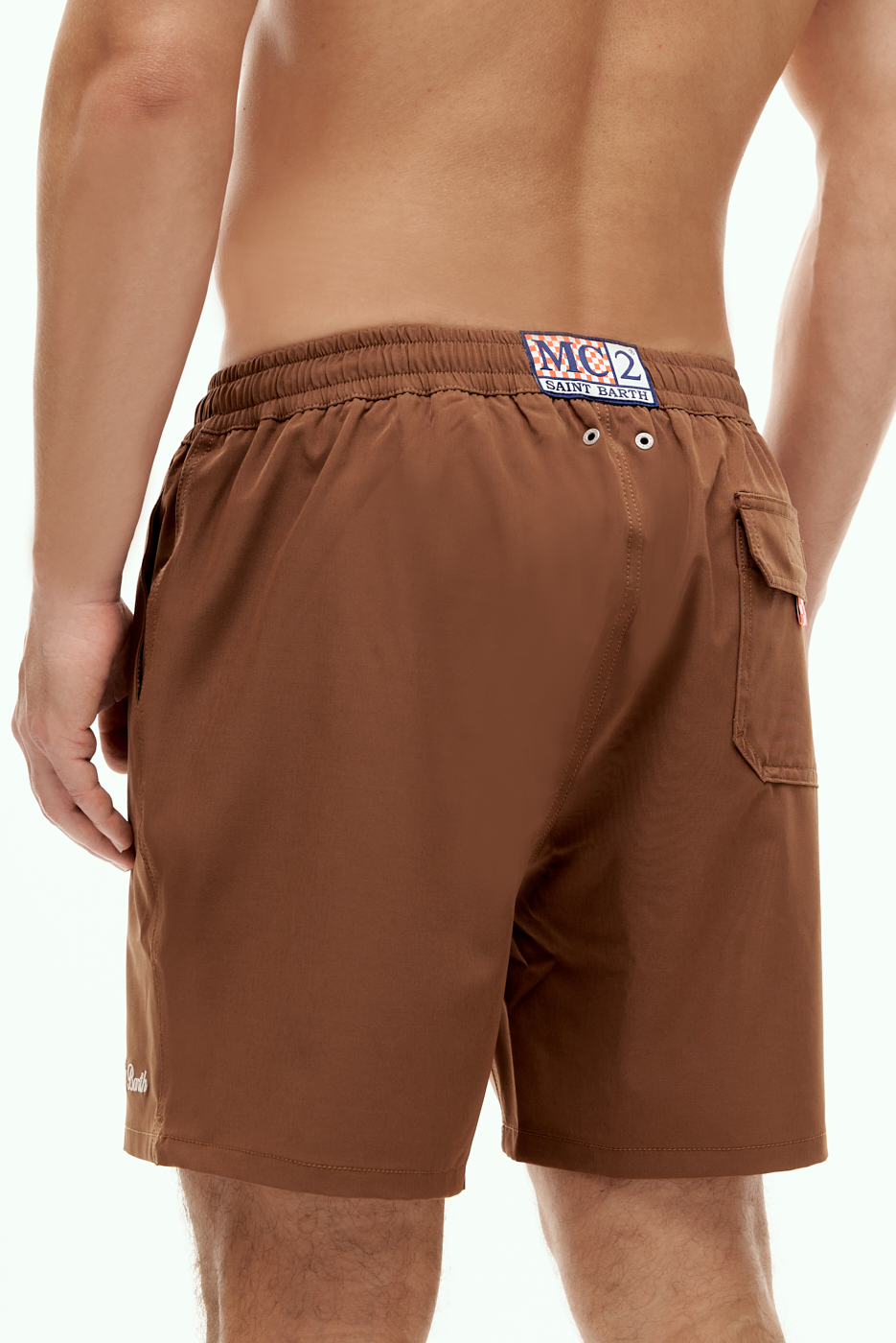 MC2 SAINT BARTH Шорты плавательные из технологичного нейлона с добавкой эластана в оттенке какао