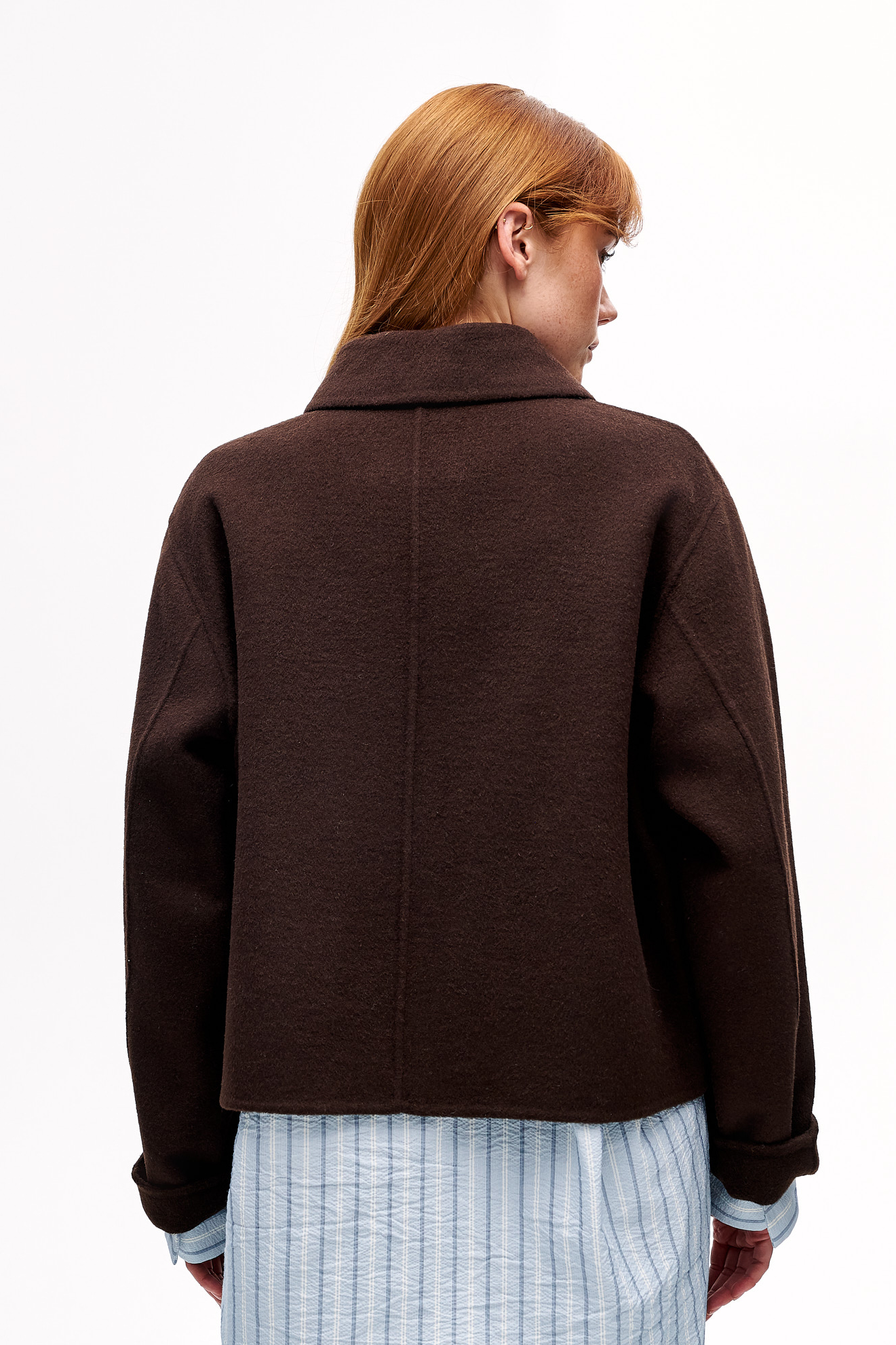 OTTOD'AME  Бомбер из двухслойной пальтовой шерсти оттенка горького шоколада