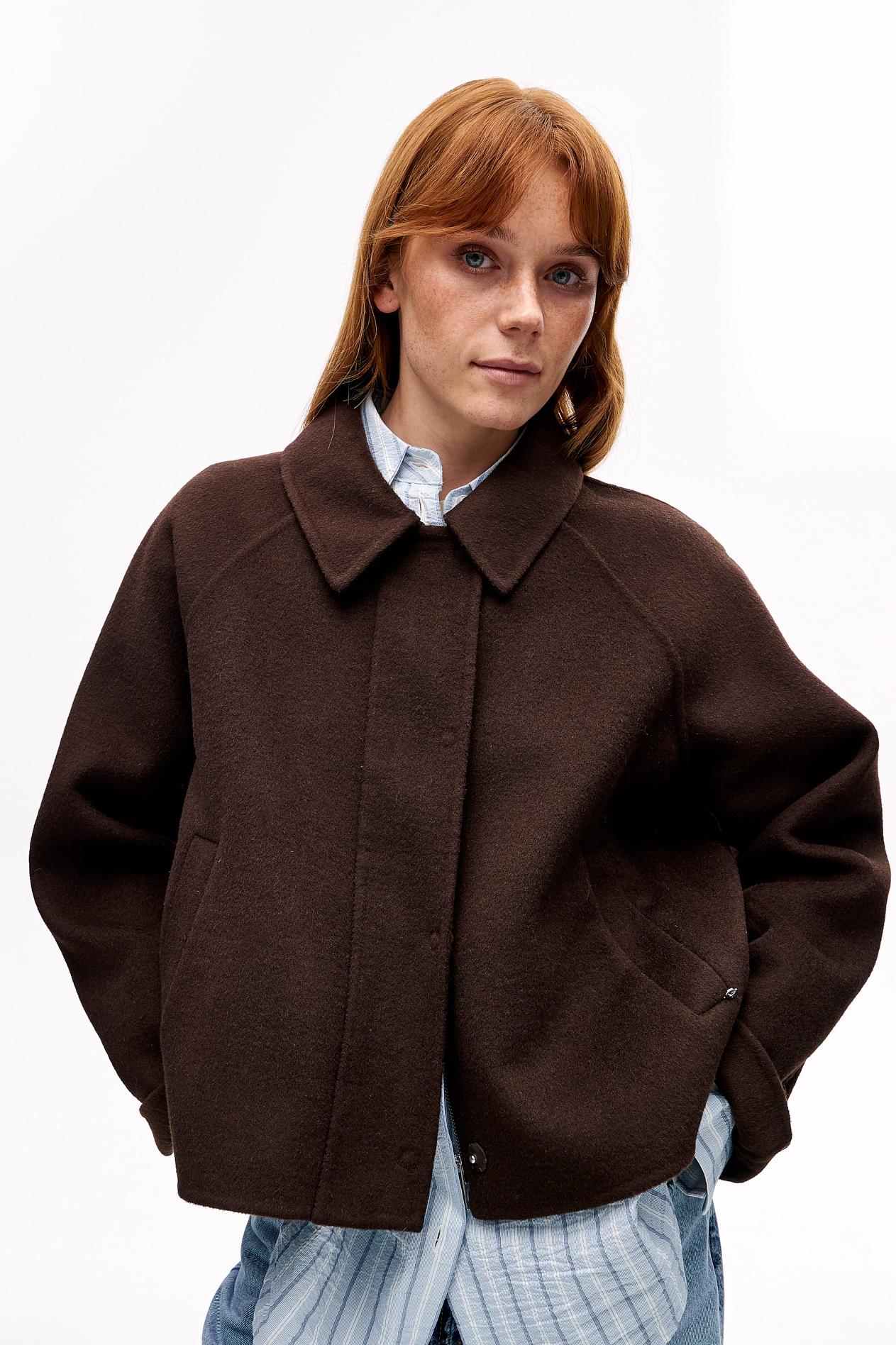 OTTOD'AME  Бомбер из двухслойной пальтовой шерсти оттенка горького шоколада