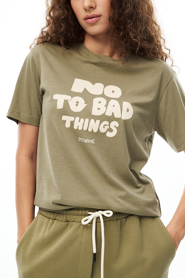 OTTOD'AME Футболка из натурального хлопка с принтом «No to bad things»