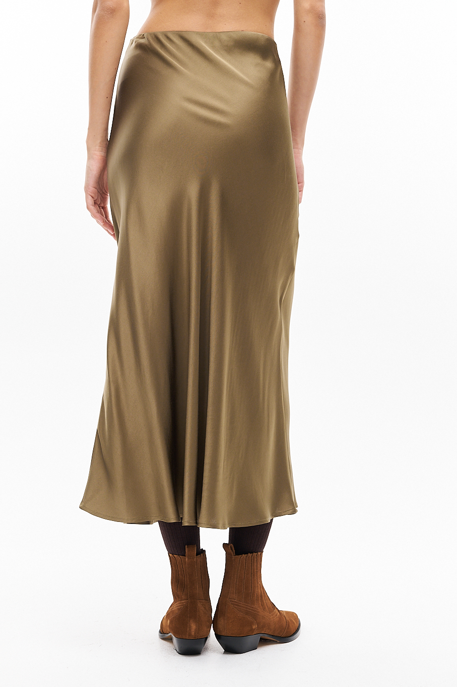 OTTOD'AME  Юбка бельевого типа длины миди из атласного сатина оттенка оливы