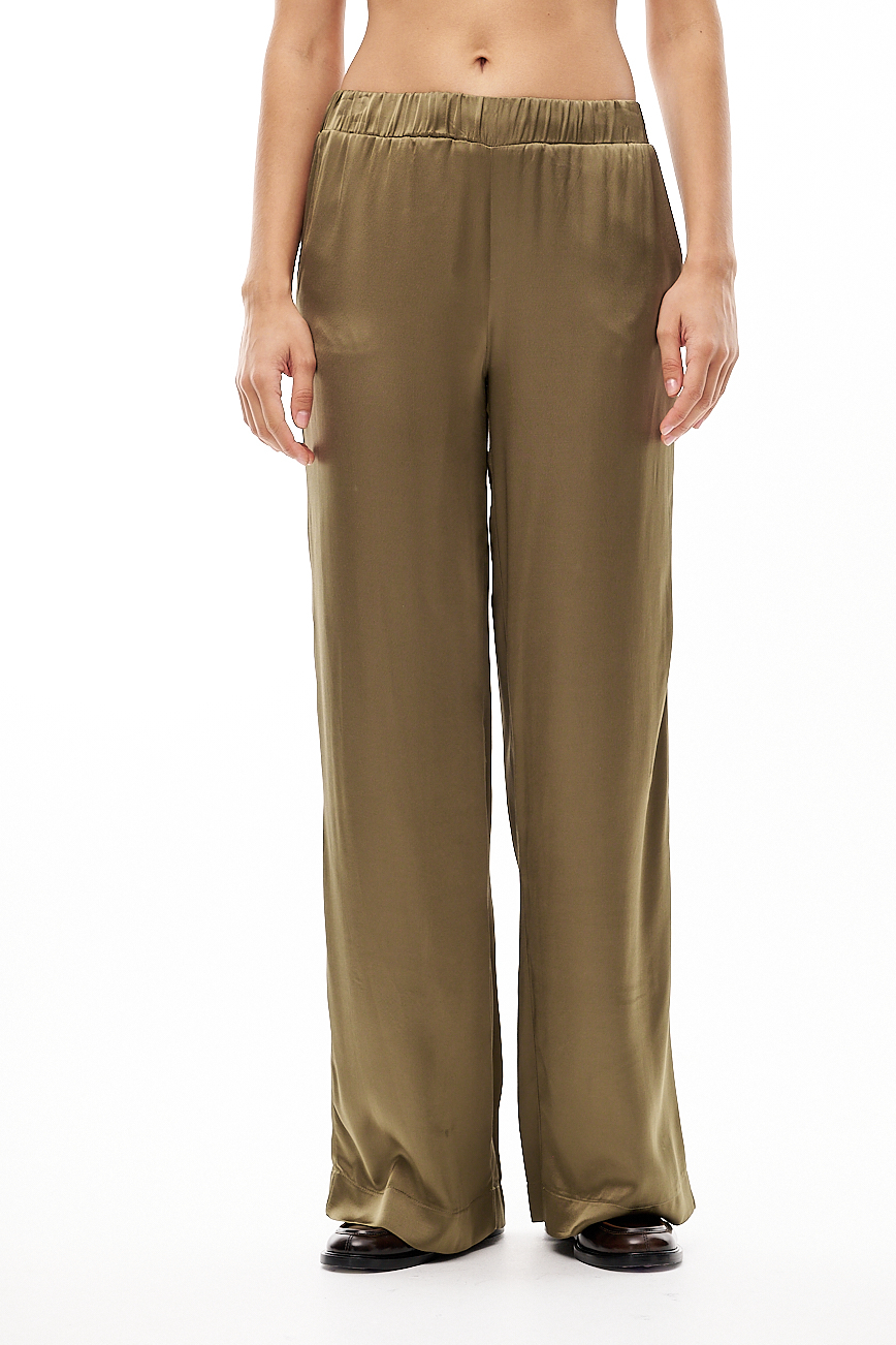 OTTOD'AME  Брюки на мягком поясе из атласного сатина оттенка оливы
