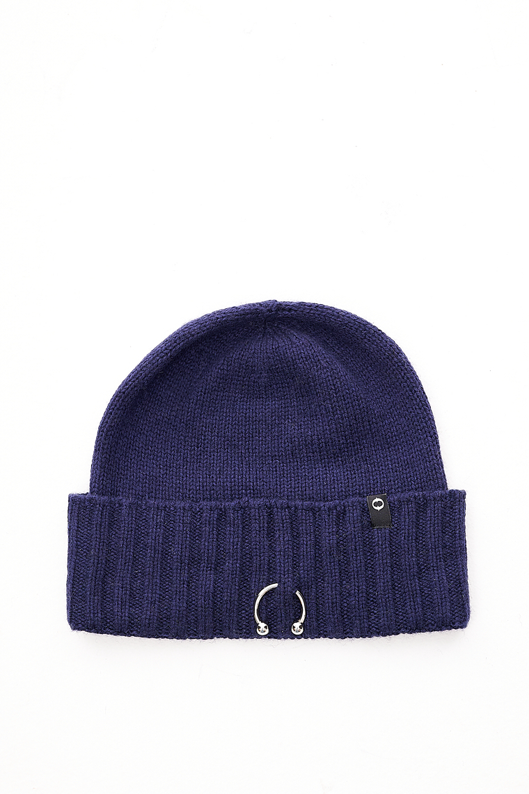 OTTOD'AME Шапка с отворотом из бленда кашемира и шерсти в оттенке navy blue