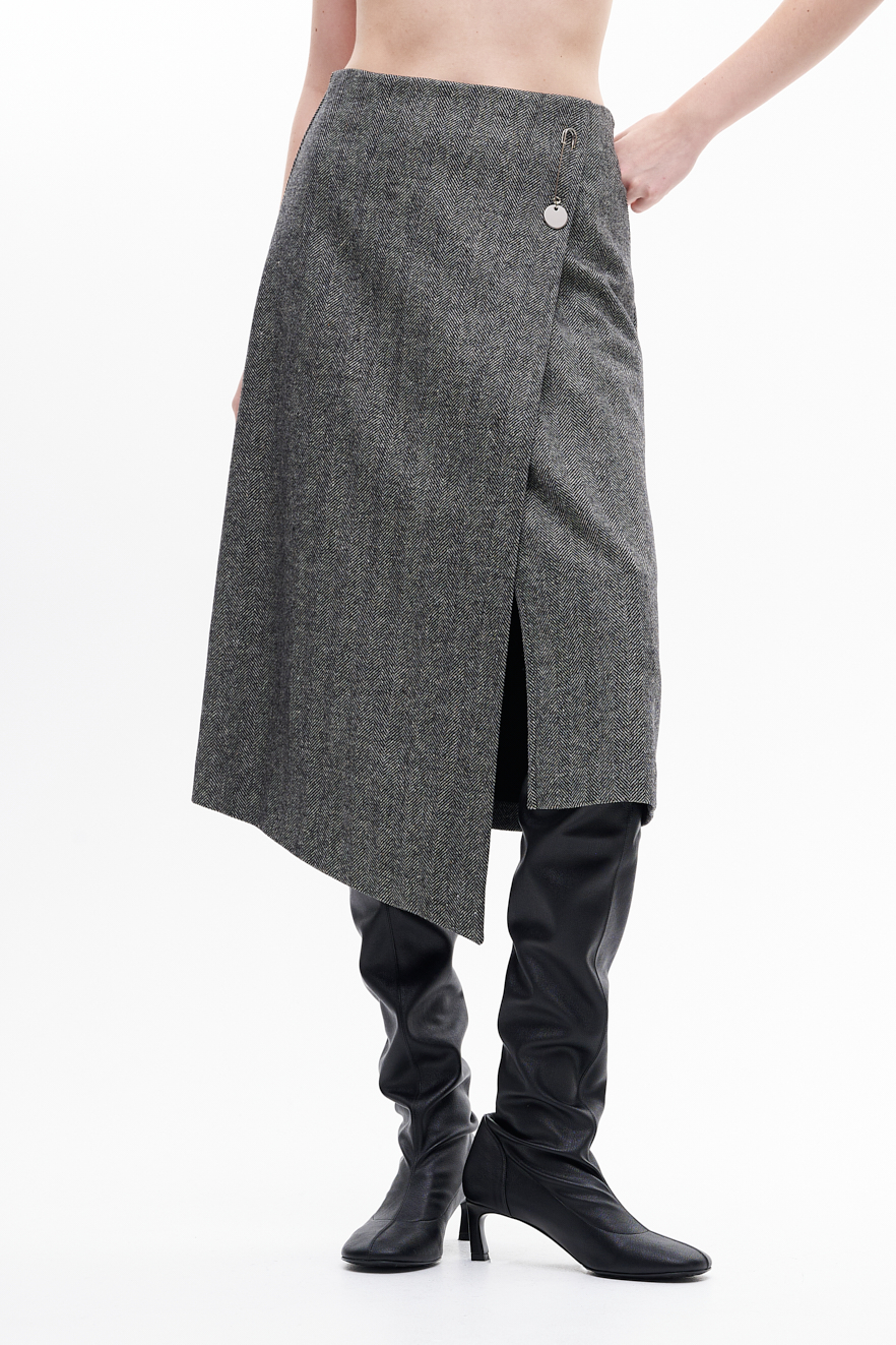 OTTOD'AME Юбка длины миди из фактурной шерсти с рисунком в елочку