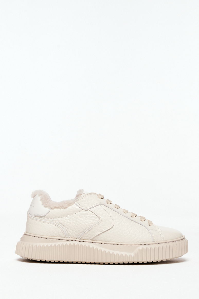 VOILE BLANCHE Кеды LIPARI из зернистой кожи молочного оттенка на меху овчины