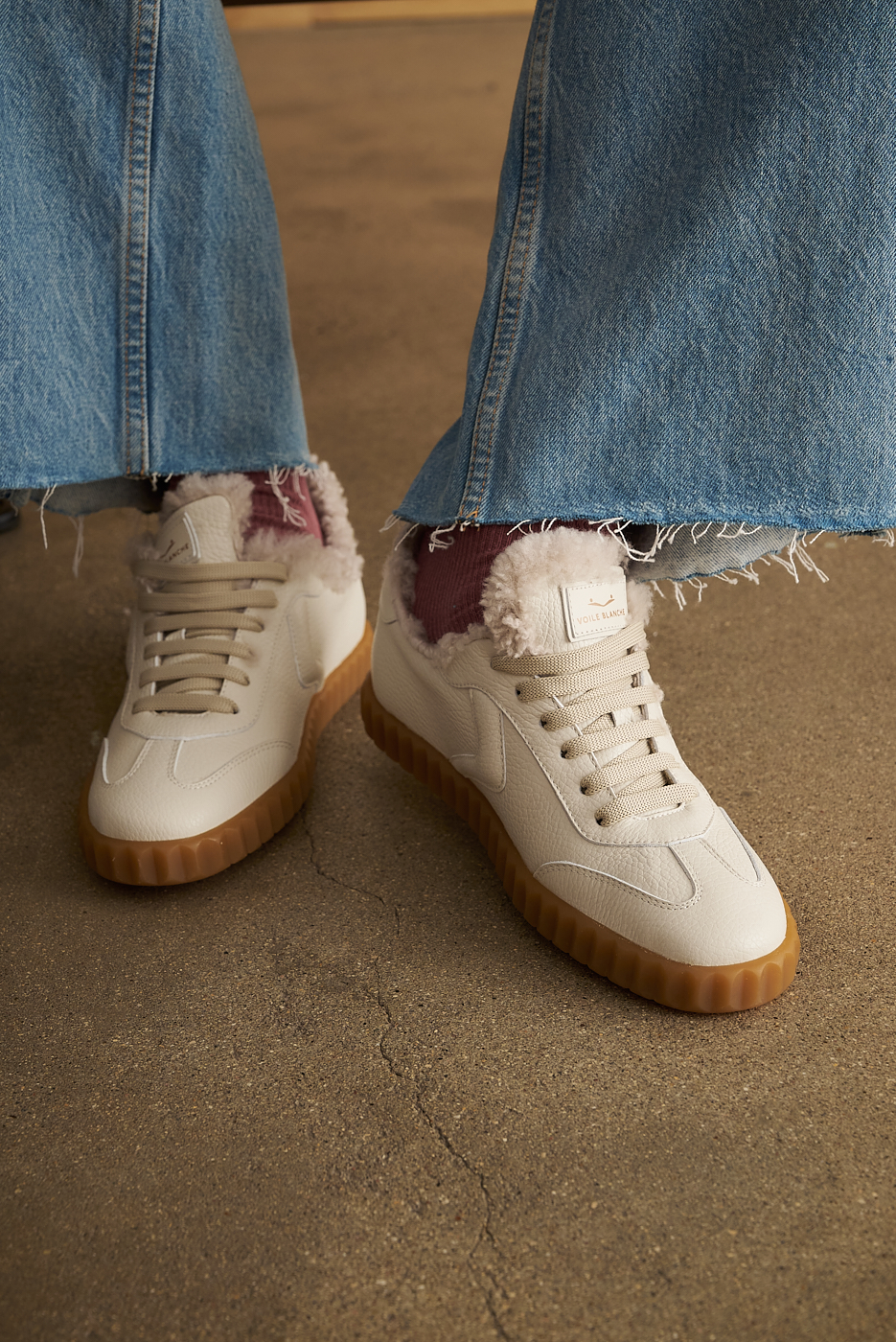 VOILE BLANCHE Кеды INES из плотной зернистой кожи на меху овчины