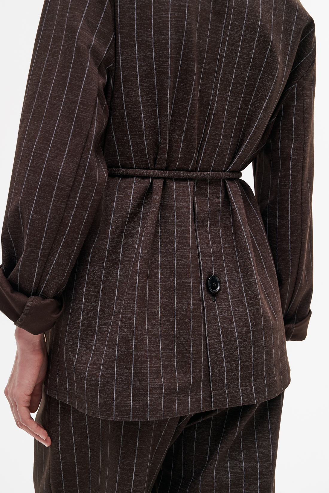 MEME ROAD Жакет приталенного кроя из джерси оттенка шоколада с рисунком в полоску