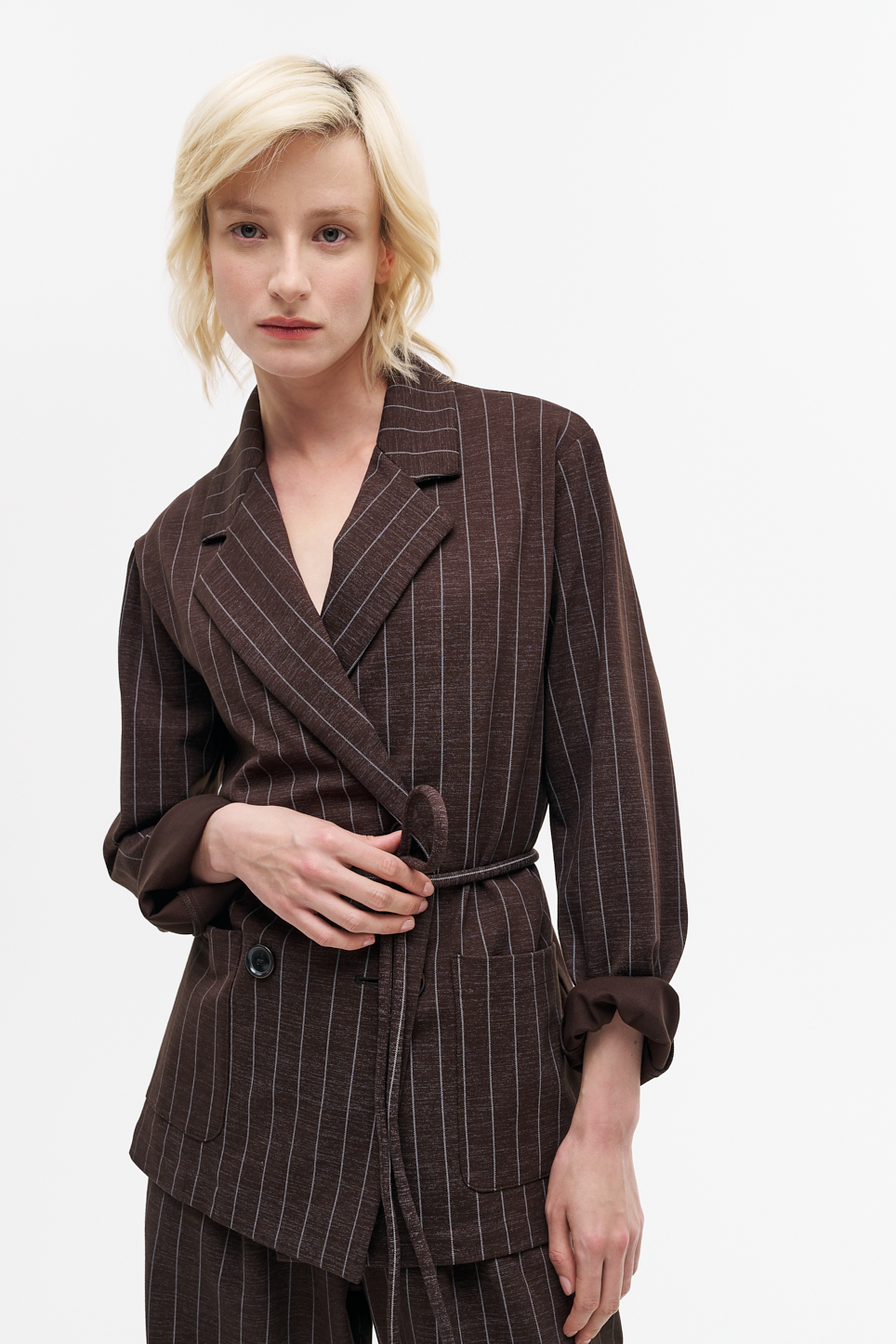 MEME ROAD Жакет приталенного кроя из джерси оттенка шоколада с рисунком в полоску