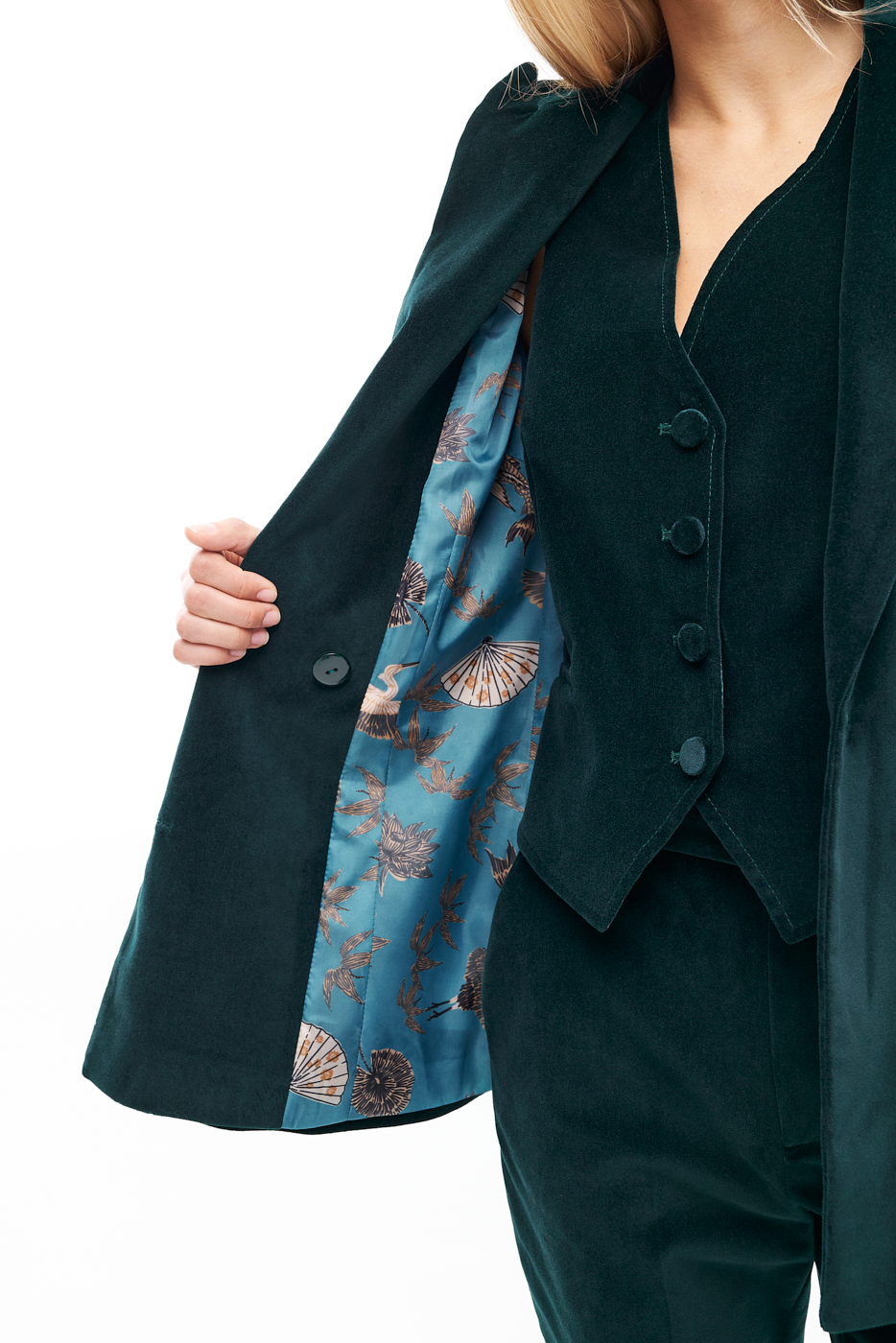 MERCÍ Жакет двубортный приталенного кроя из бархата оттенка изумруд