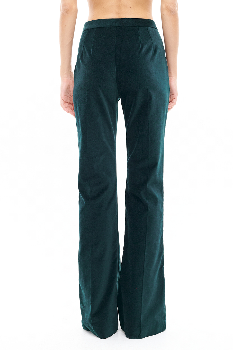 MERCÍ Брюки с легкой линией клеш из бархата оттенка изумруд