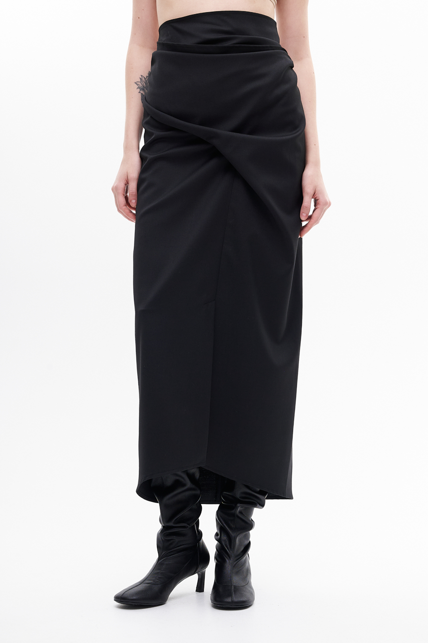 TELA Юбка из технологичной шерсти стрейч с драпировками по линии бедер