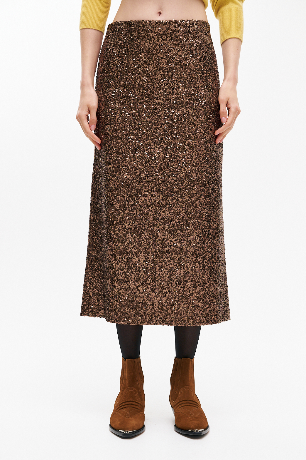 OTTOD'AME  Юбка длины миди из россыпи пайеток песочного оттенка