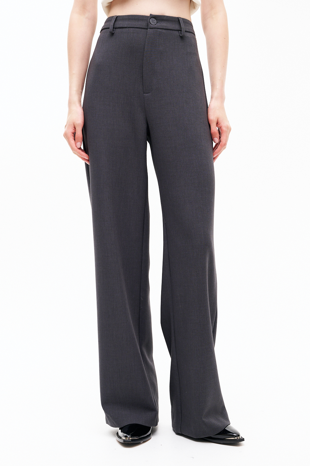 MEME ROAD Брюки прямого кроя из костюмной ткани оттенка антрацит