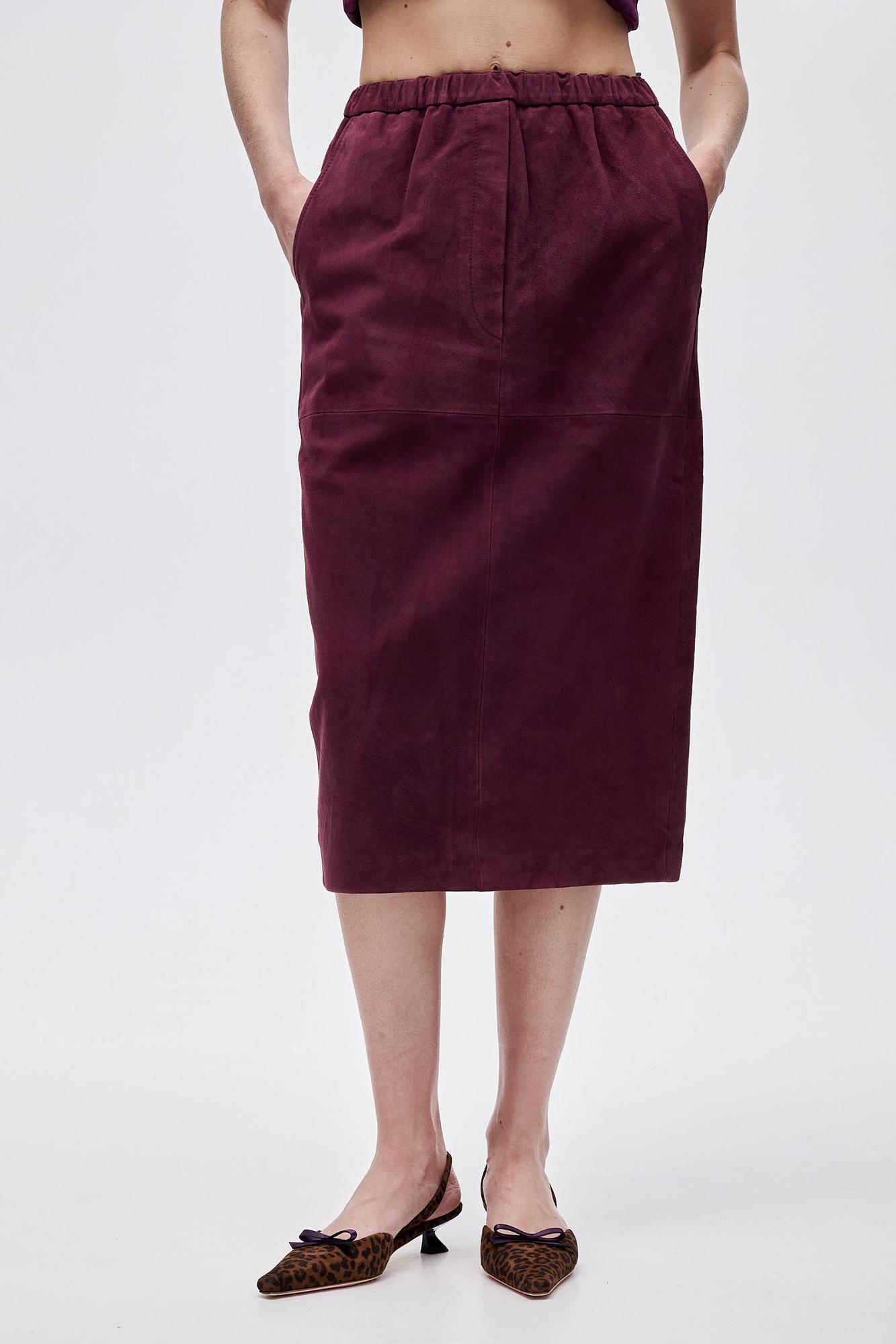 TELA Юбка прямого кроя на поясе со шнурком из премиальной замши сливового оттенка