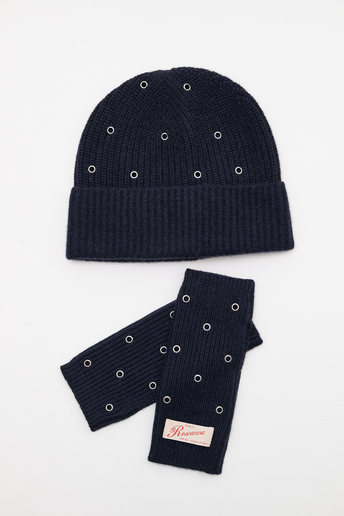 ROSEANNA Митенки из бленда кашемира и шерсти оттенка navy blue декорированные металлическими люверсами