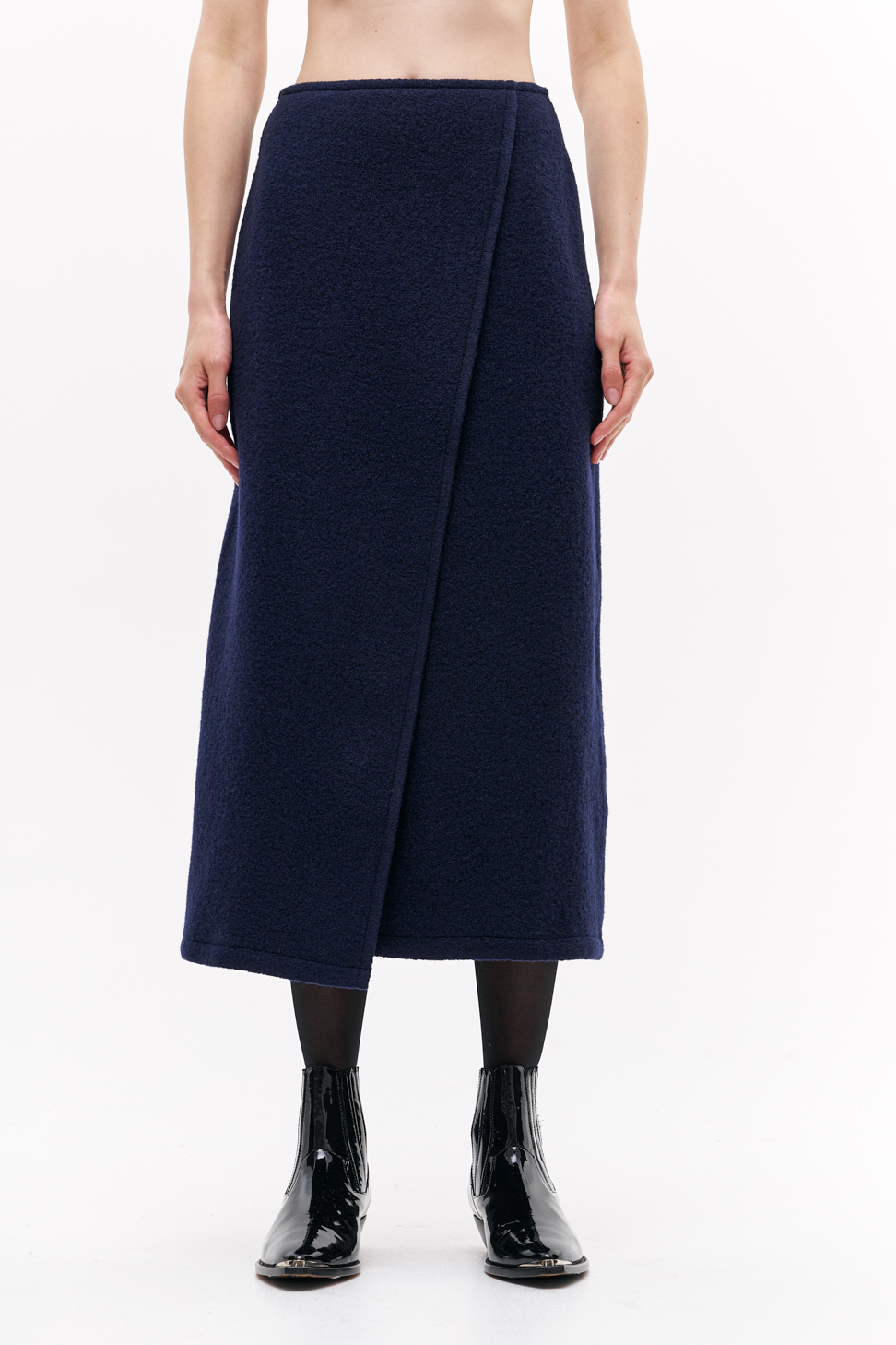 ROSEANNA Юбка MARTIN длины миди c запáхом из шерсти букле оттенка navy blue