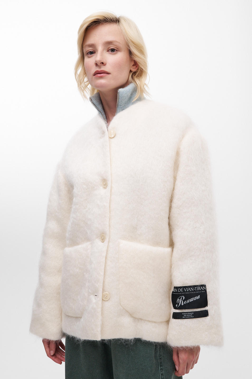 ROSEANNA Бомбер MILLER с накладными карманами из воздушного мохера Maison Brun de Vian-Tiran оттенка экрю. Limited edition