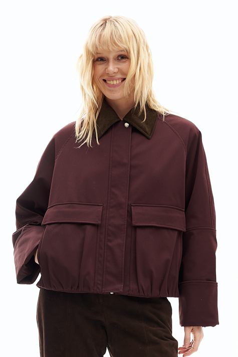 OOF WEAR Кутка-бомбер из плотного габардина винного оттенка с контрастным кордовым воротничком