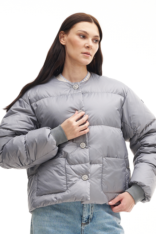 LEMPELIUS Пуховик-жакет OVA из шелковистого нейлона оттенка карбон c мерцающими пуговицами