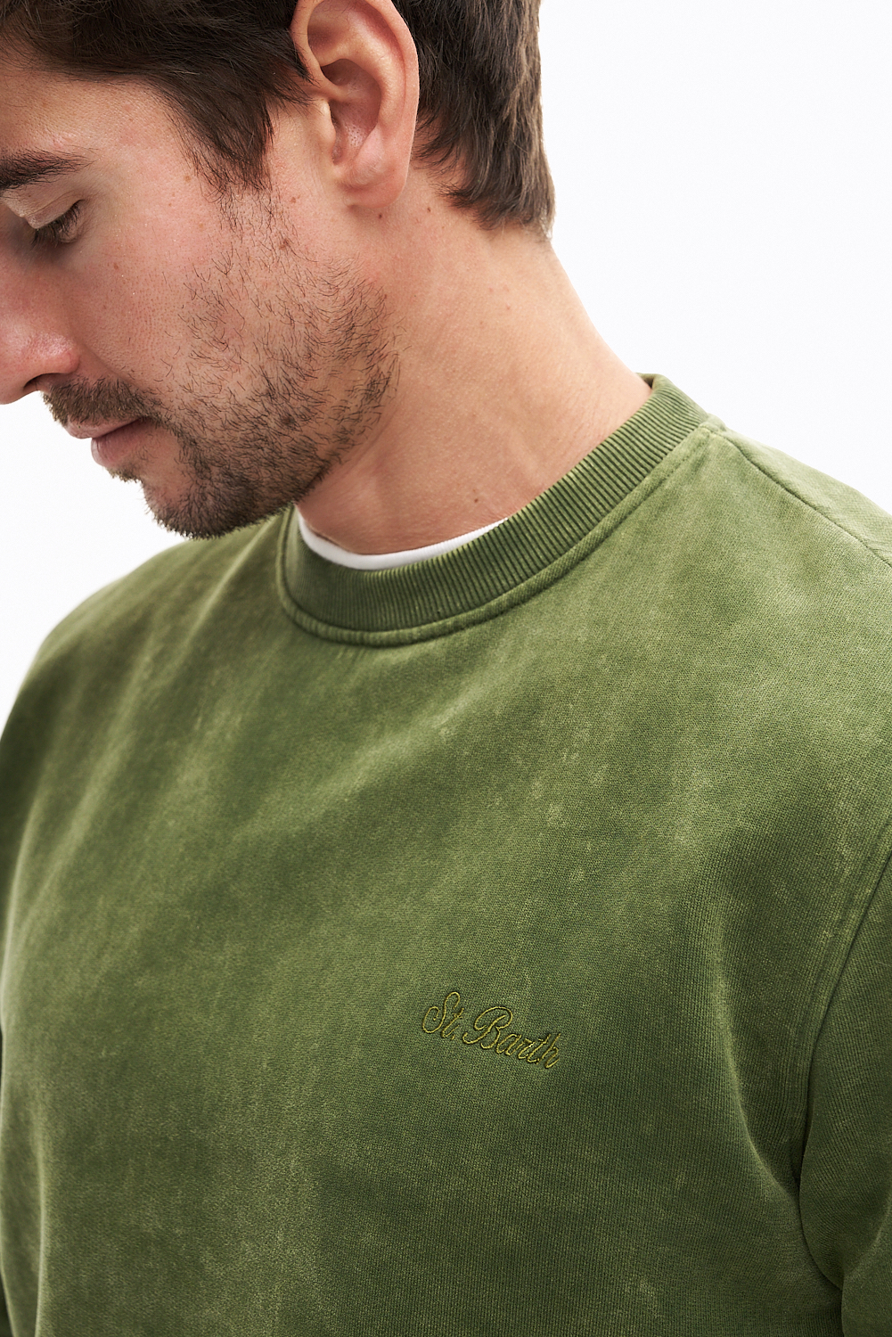 MC2 SAINT BARTH Свитшот из зимнего футера оттенка оливы с винтажным стиранным эффектом