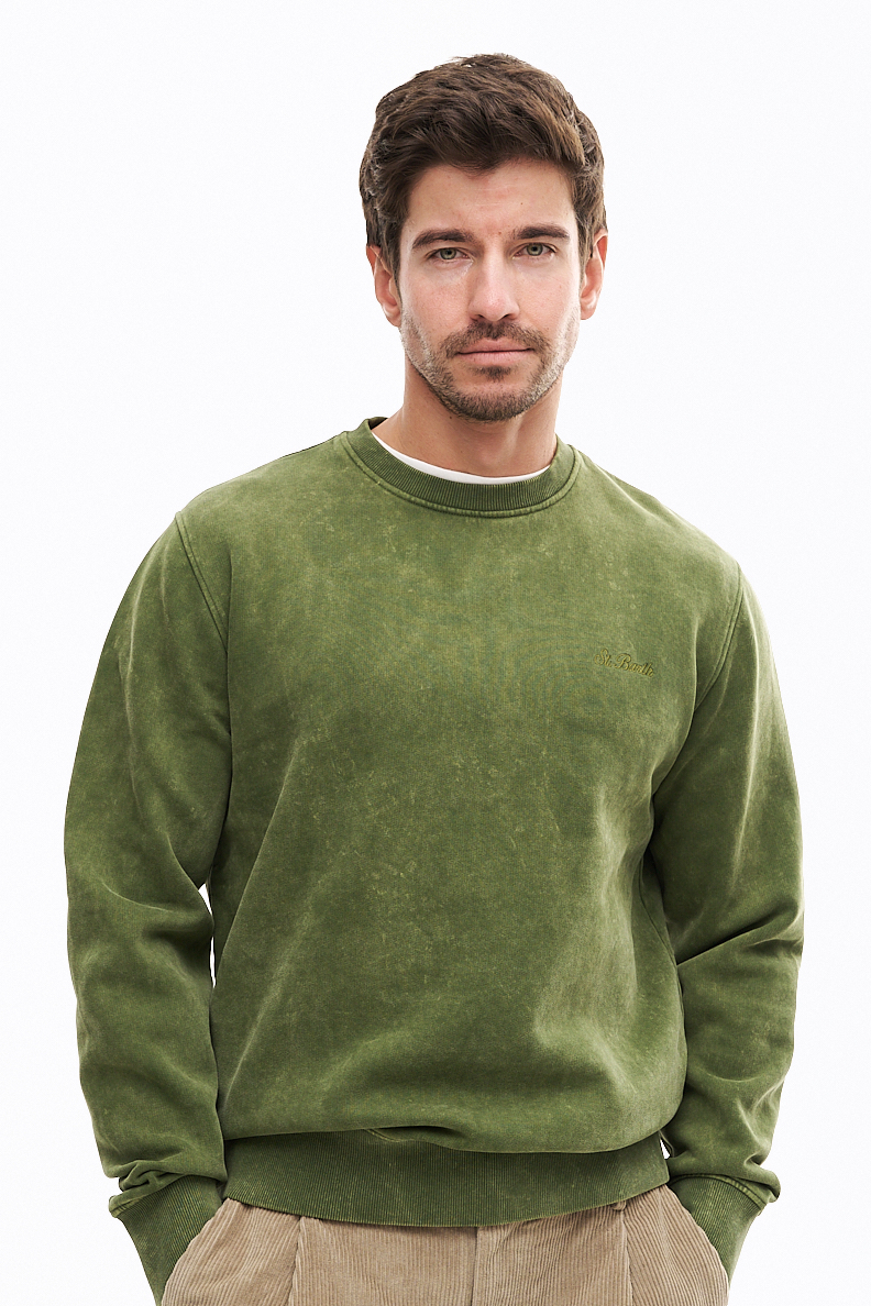 MC2 SAINT BARTH Свитшот из зимнего футера оттенка оливы с винтажным стиранным эффектом