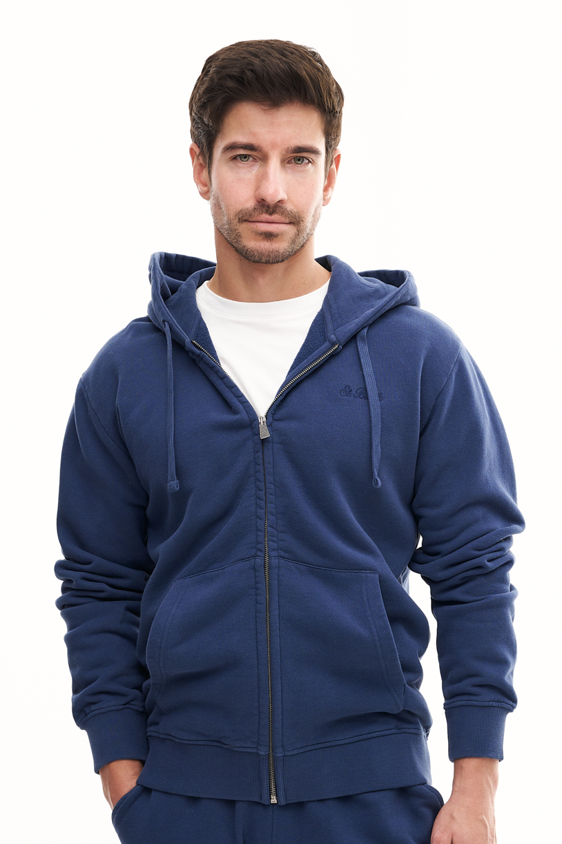 MC2 SAINT BARTH  Худи из зимнего футера оттенка navy blue с фирменной вышивкой