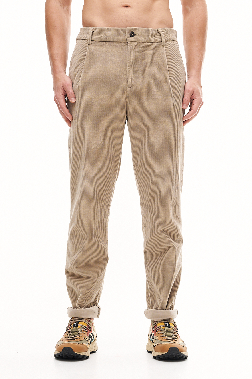 MC2 SAINT BARTH  Брюки-чино из вельвета оттенка беж с эластичной вставкой по линии пояса и шнурком