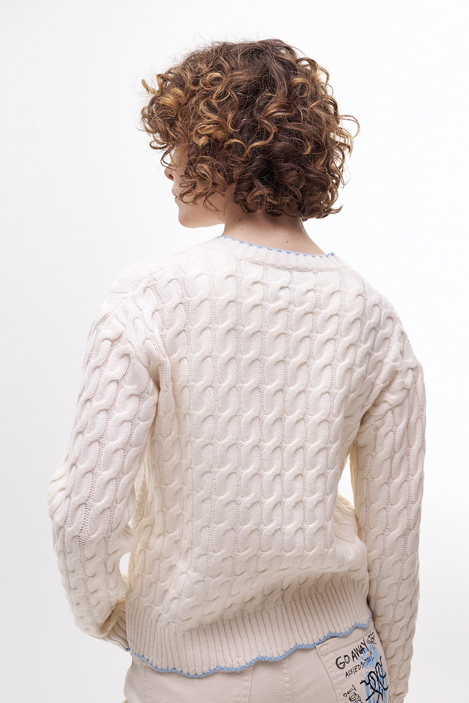 MC2 SAINT BARTH  Кардиган из бленда кашемира и шерсти молочного оттенка с узорами и контрастной отделкой