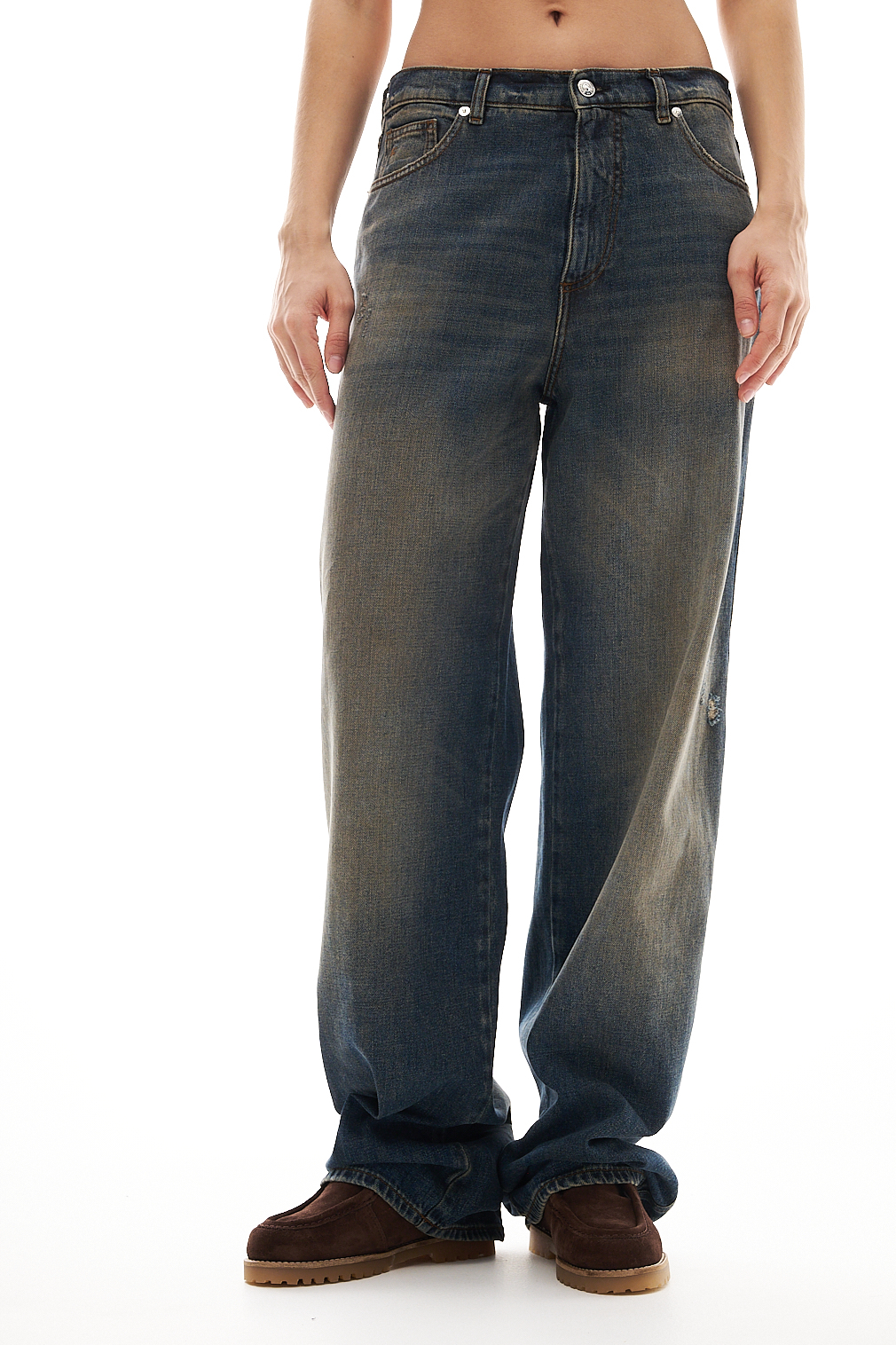 nine:inthe:morning Джинсы бойфренда DORA прямого кроя из премиального денима с дизайнерским варом