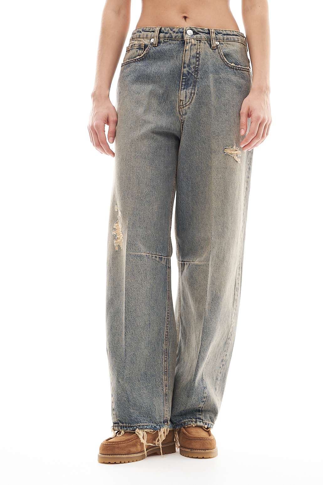 nine:inthe:morning Джинсы SOFY из плотного классического денима с элементами деконструкции