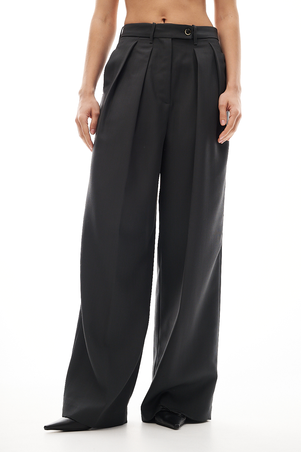 nine:inthe:morning Брюки палаццо SANDRA со складами из премиальной шерсти тонкого кручения оттенка карбон