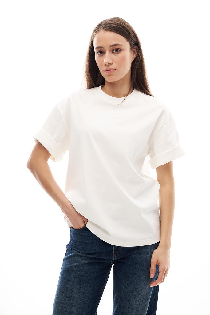 nine:inthe:morning Футболка HAILEY оверсайз кроя из зимнего хлопка с фирменной вышивкой молочная