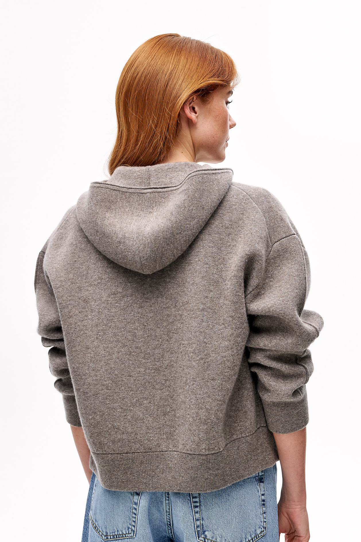 MARGAUX LONNBERG Кардиган на молнии с капюшоном из бленда кашемира и шерсти оттенка тауп