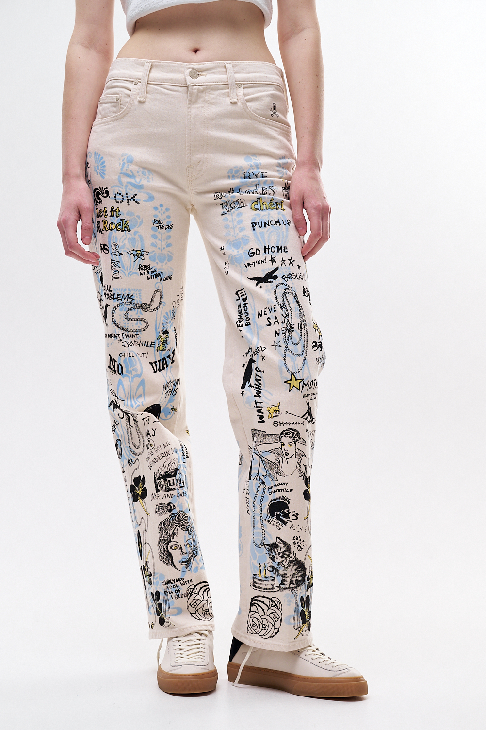 MOTHER Джинсы Rambler Nerdy прямого кроя из велюрового денима superior с дизайном