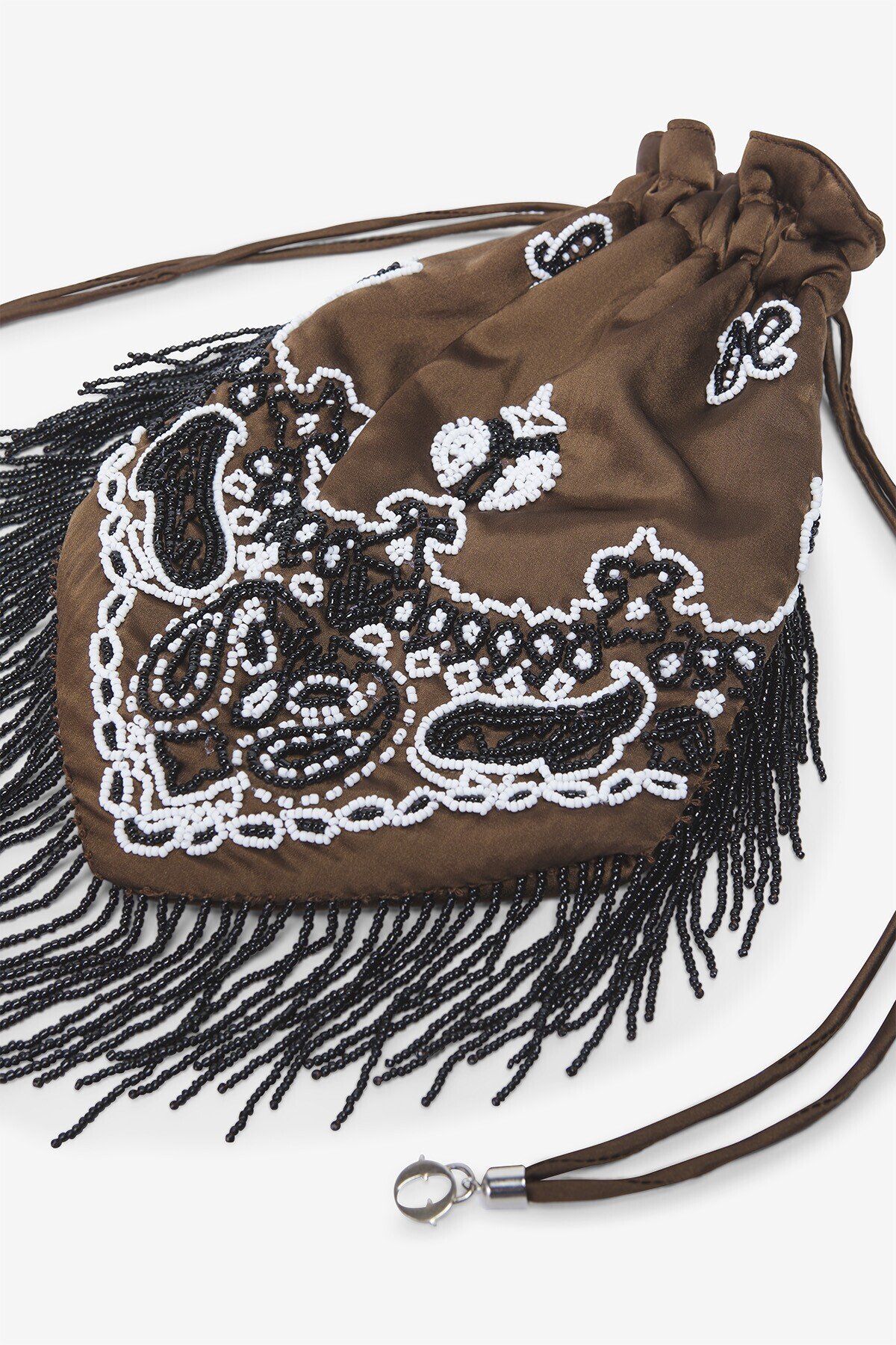 OTTOD'AME Сумка-кисет из атласа с декоративной бахромой