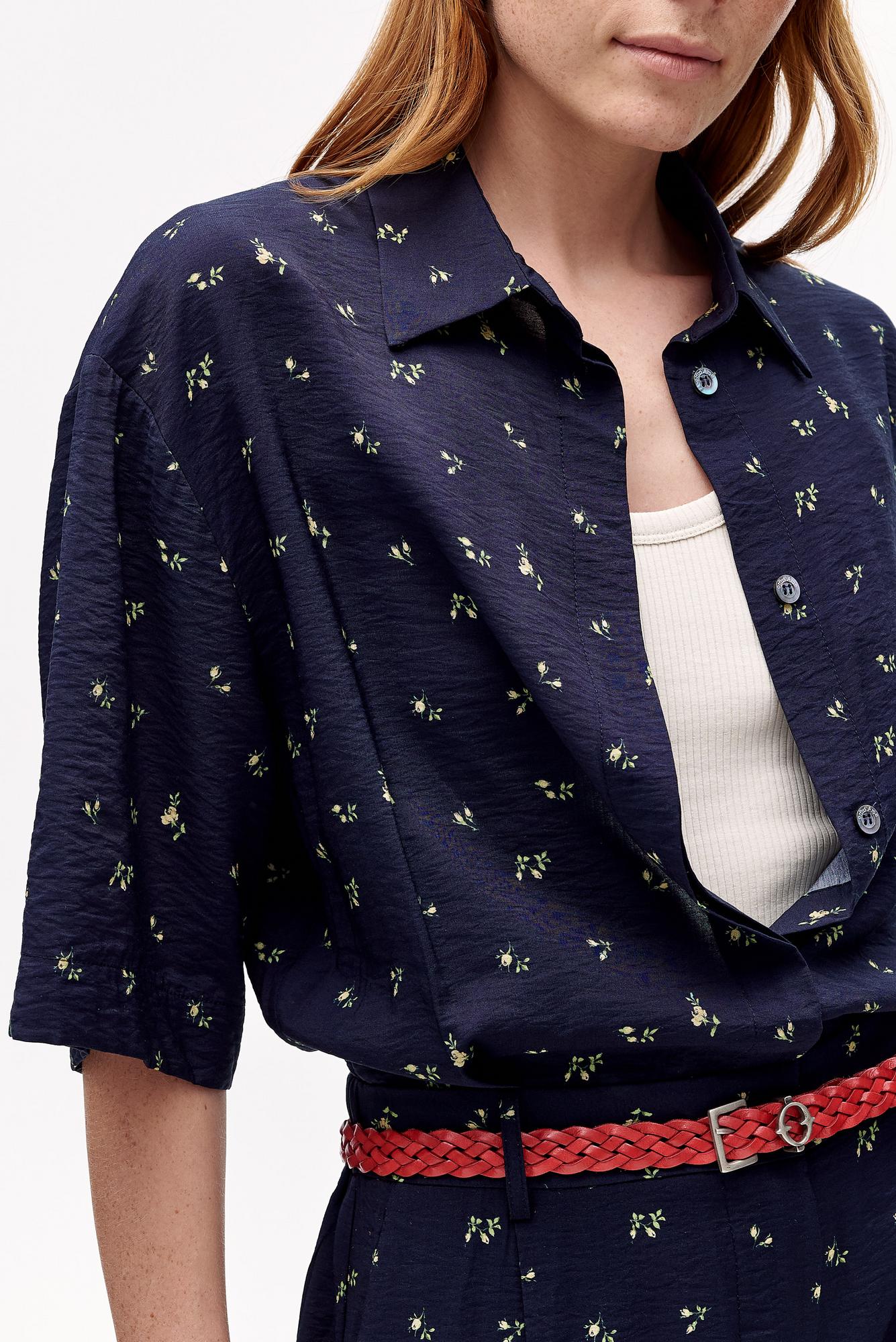 OTTOD'AME Комбинезон из вискозы темно-синего оттенка с цветочным принтом