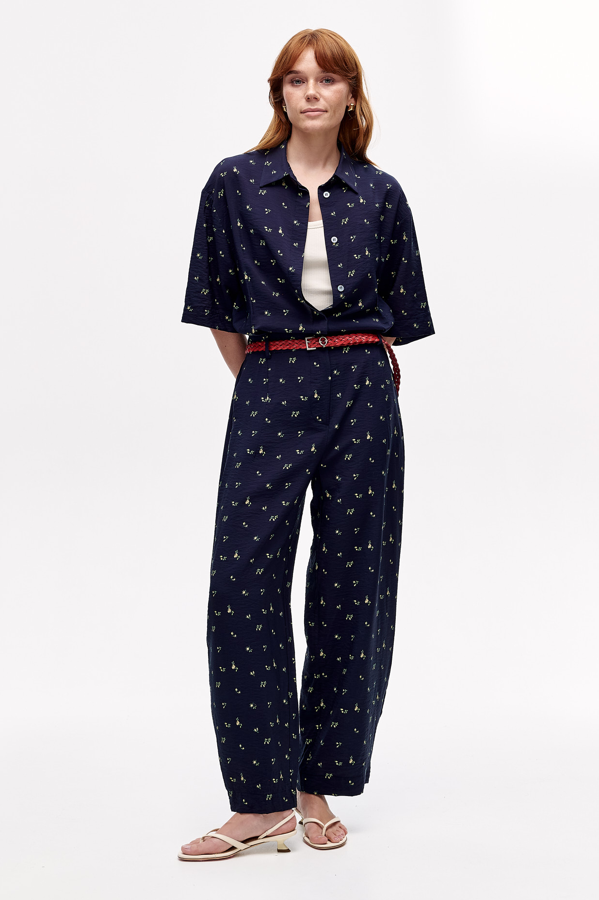 OTTOD'AME Комбинезон из вискозы темно-синего оттенка с цветочным принтом