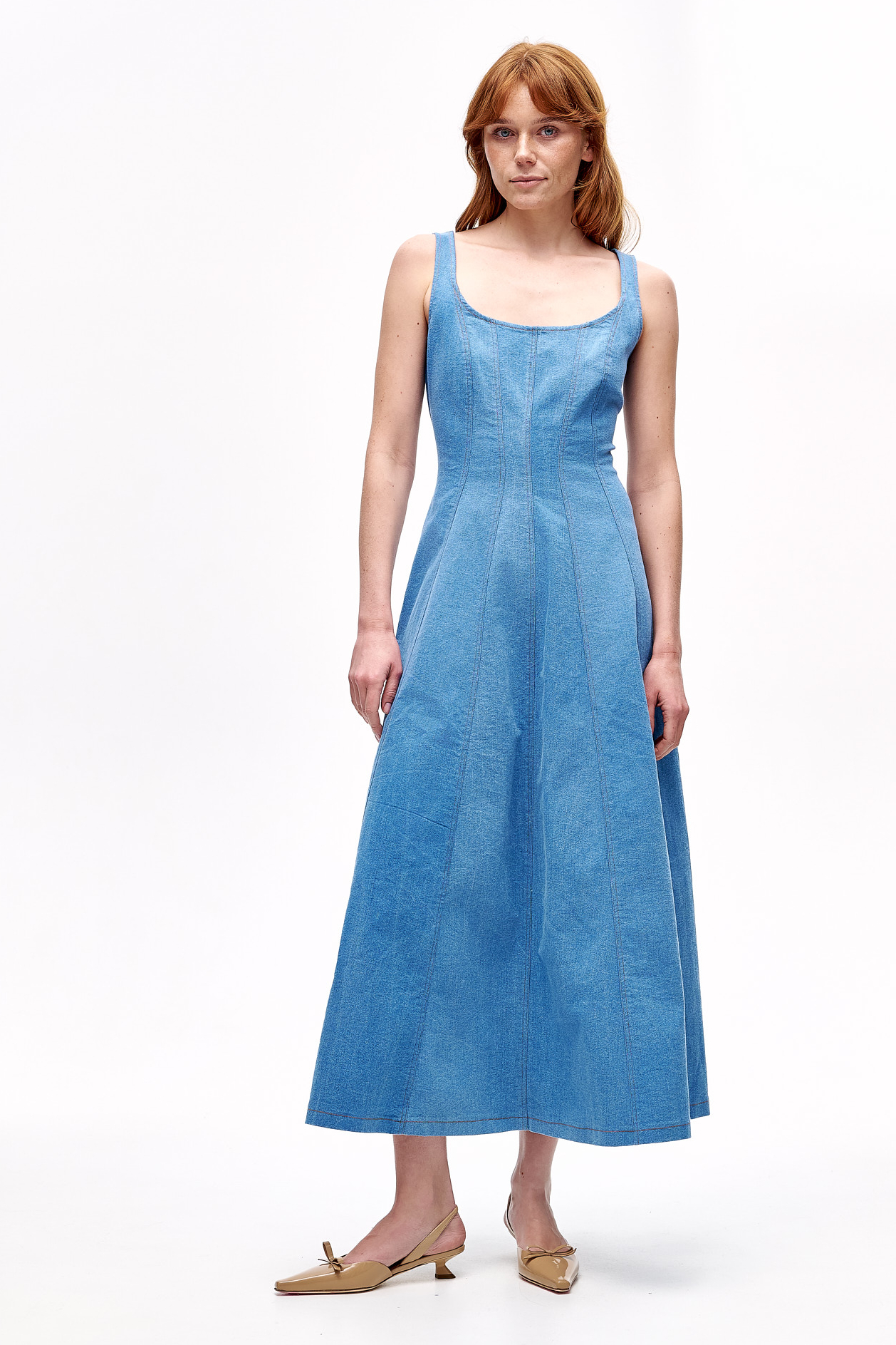 MEME ROAD Платье корсетного типа из нежно-голубого денима