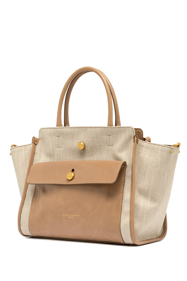 GIANNI CHIARINI Сумка CHER medium  из хлопка канвас со  вставками из лаковой  кожи