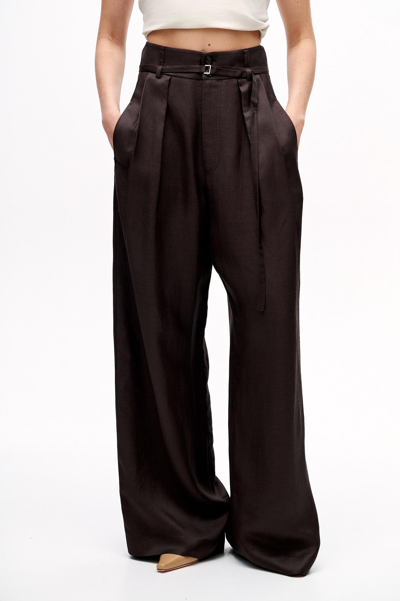 TELA Брюки FLAVIO из бленда льна и вискозы оттенка шоколада