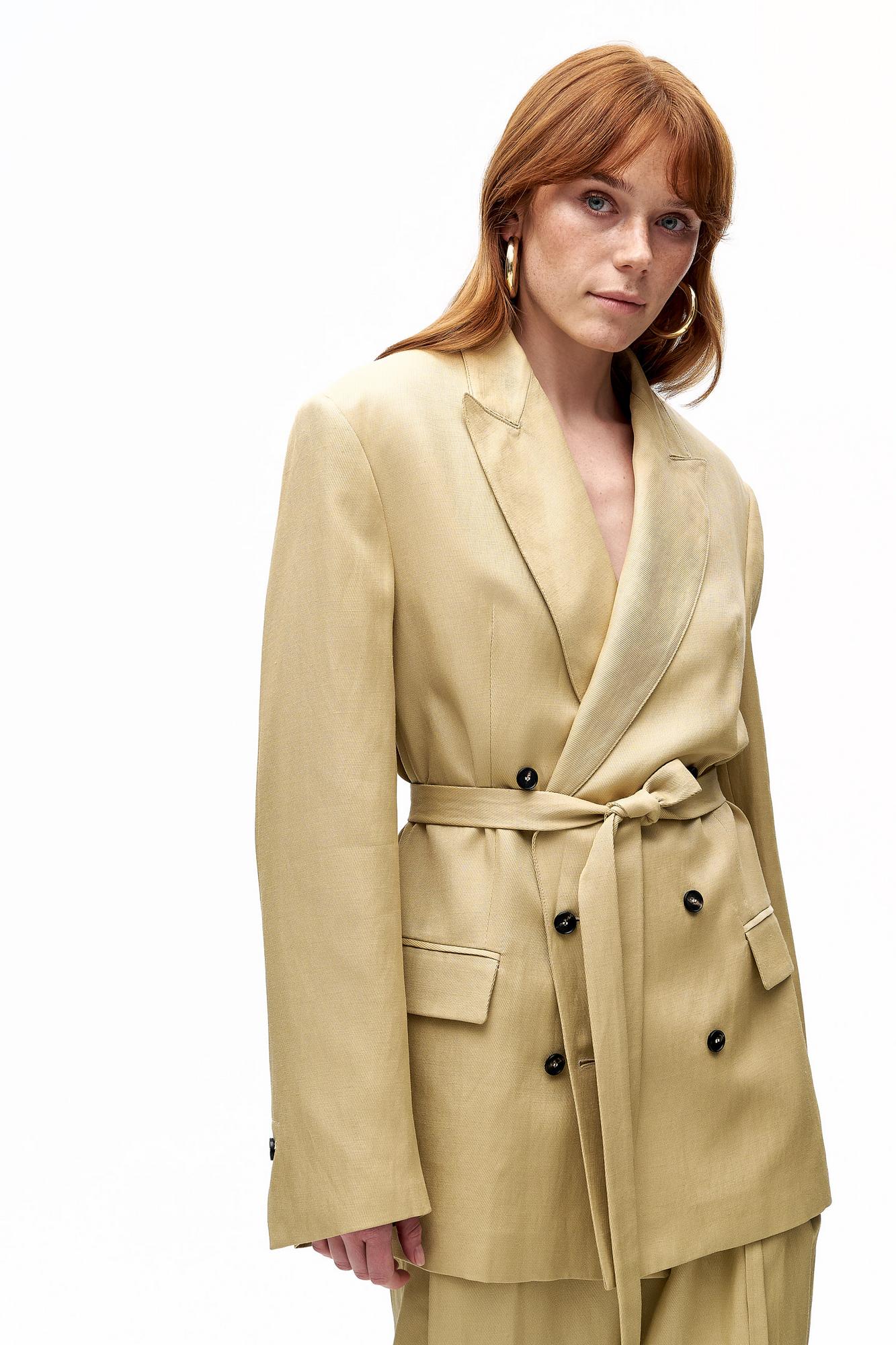 TELA Жакет двубортный FROST из бленда льна и вискозы оттенка кунжута