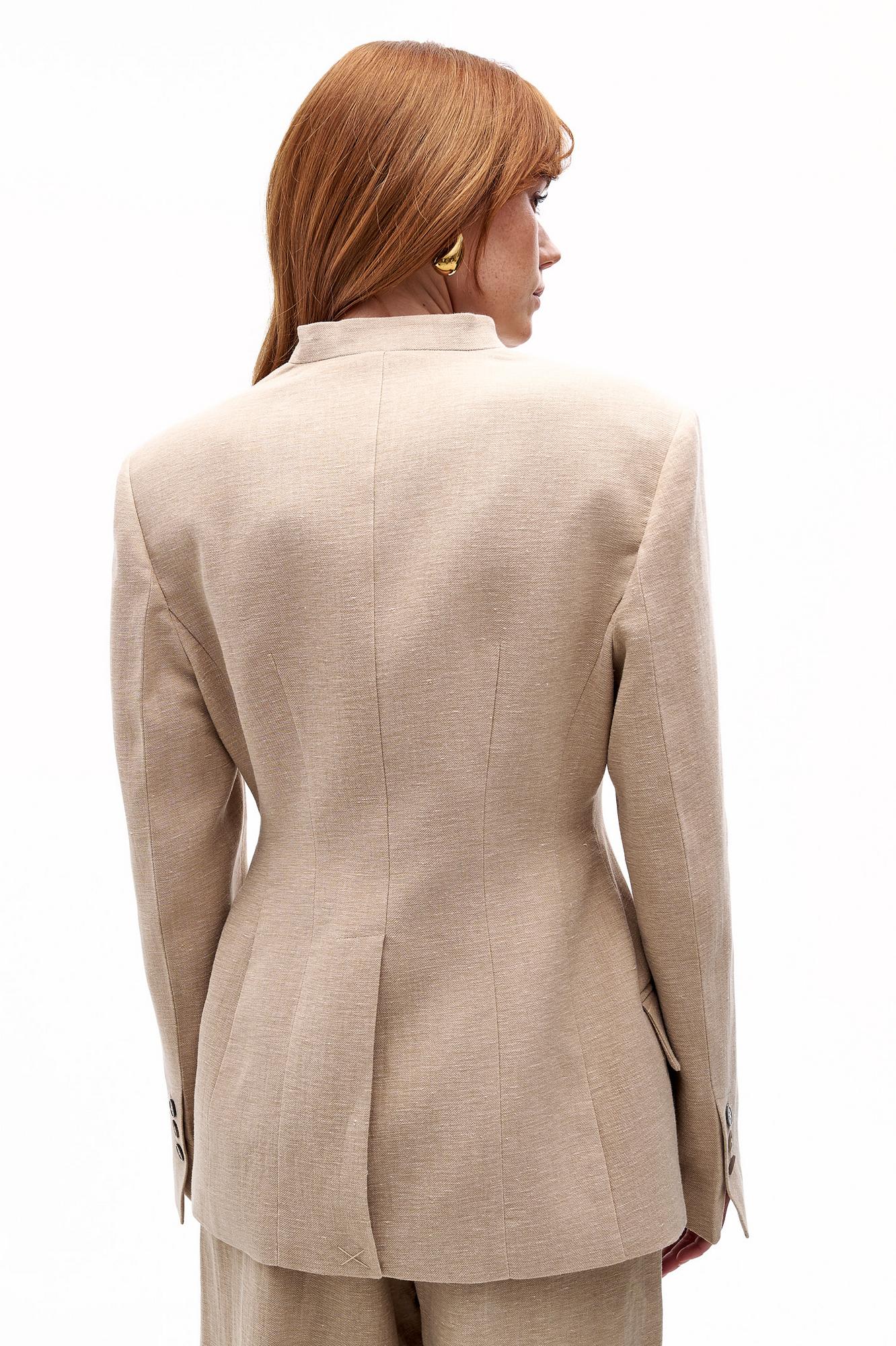 TELA Жакет CLES двубортный приталенного кроя из фактурного льна с хлопком оттенка беж