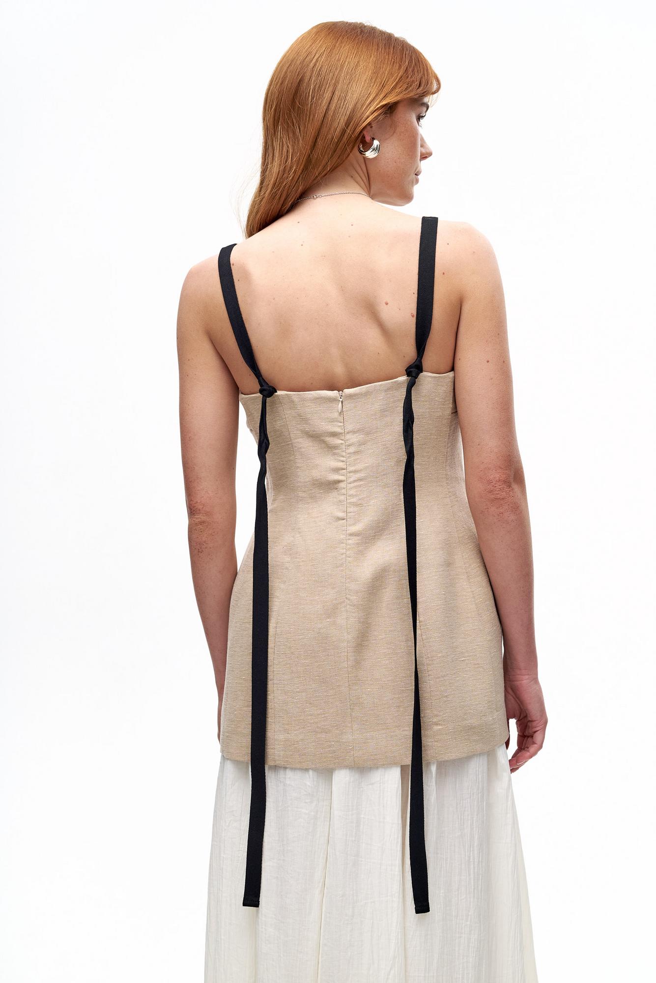 TELA Топ CORAL корсетного кроя из фактурного льна и хлопком с контрастными бретелями